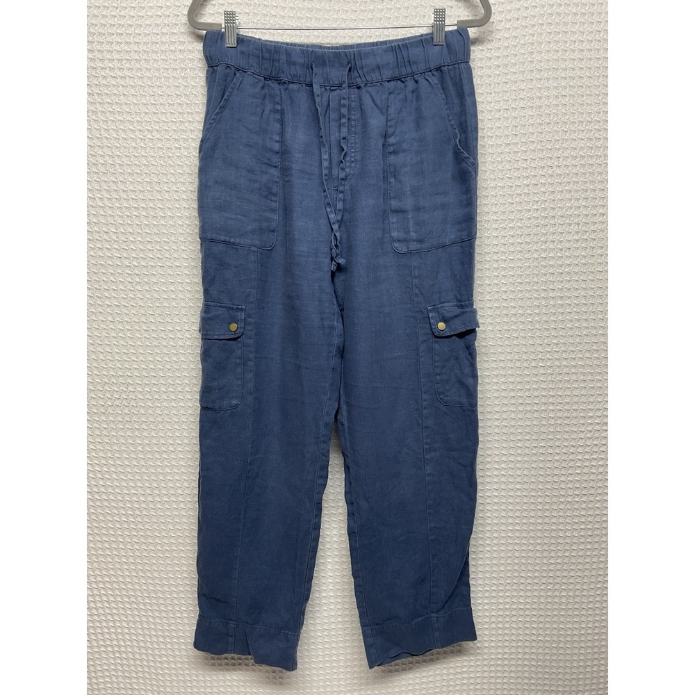C&C‎ California Cargo Pants Womens Large Blue 100% Linen Pull On High